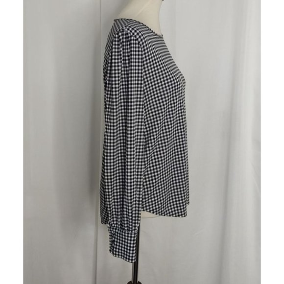 Ann Taylor Top M Gingham Plaid Blouse Black White Long Sleeve - Picture 5 of 8